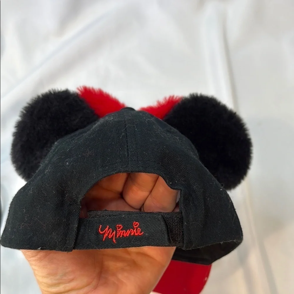 Disney Minnie Mouse Toddler Cap - Red&Black, Fuzzy Ears, adjustable back